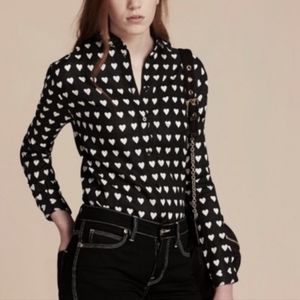 Burberry heart print linen button up shirt